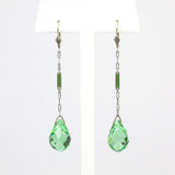 Briolette earrings w/faceted green crystal pendants