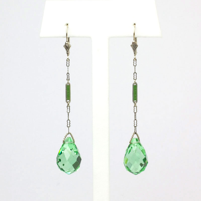 Briolette earrings w/faceted green crystal pendants