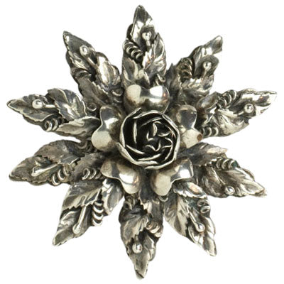 Richly-detailed sterling silver floral brooch