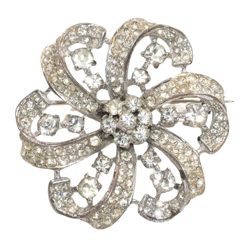 Trifari flower brooch with diamantes in sterling