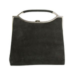 Black suede handbag with chrome trim