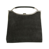 Black suede handbag with chrome trim