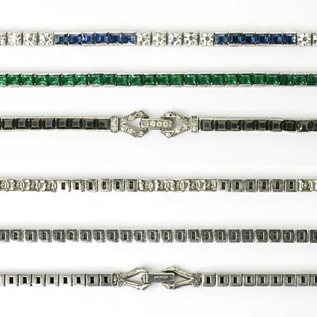 Front and back of 2 line bracelets by Otis