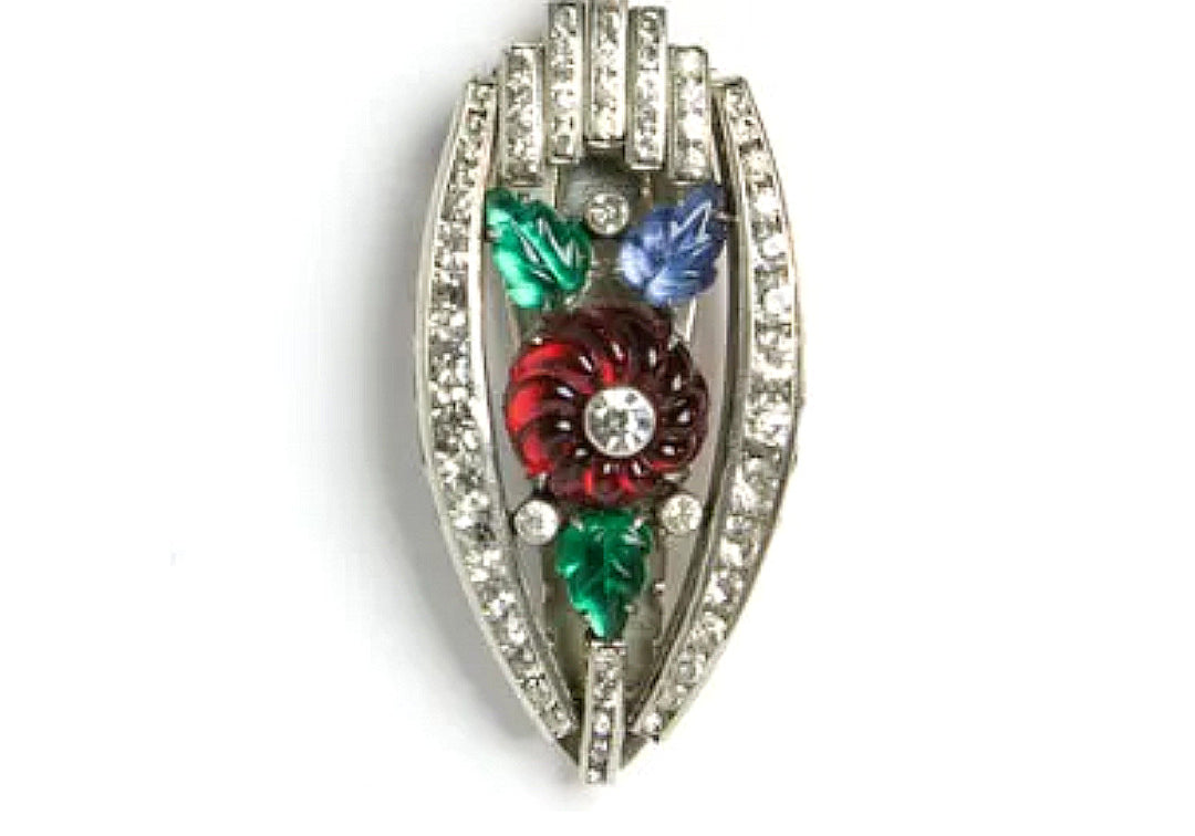 Schreiber & Hiller brooch with multi-color stones and diamante