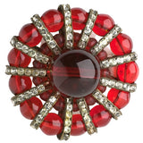 Pinwheel brooch of ruby-glass beads & diamantes