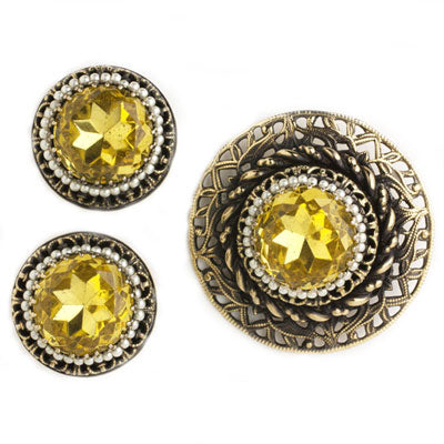 Schiaparelli earrings and brooch set with faux citrine, pearls & gold