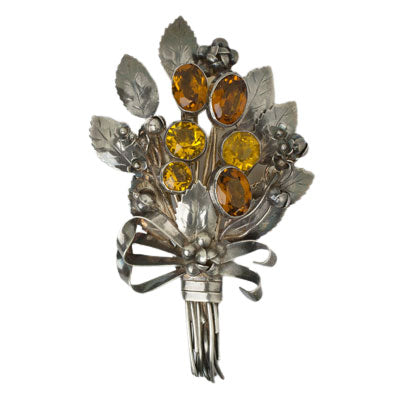 Citrine & sterling tall bouquet brooch