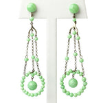 Art Deco chandelier earrings w/jade glass beads
