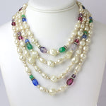 Louis Rousselet signed faux pearl & gemstone necklace