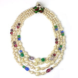 Faux pearl & gemstone 4-strand necklace by Louis Rousselet