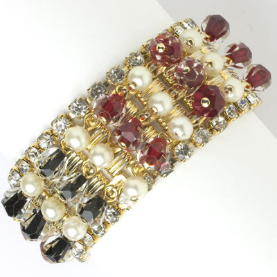 Hobé bracelet with dangling glass pearls & bi-color beads