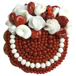 Beaded flower brooch in red & white