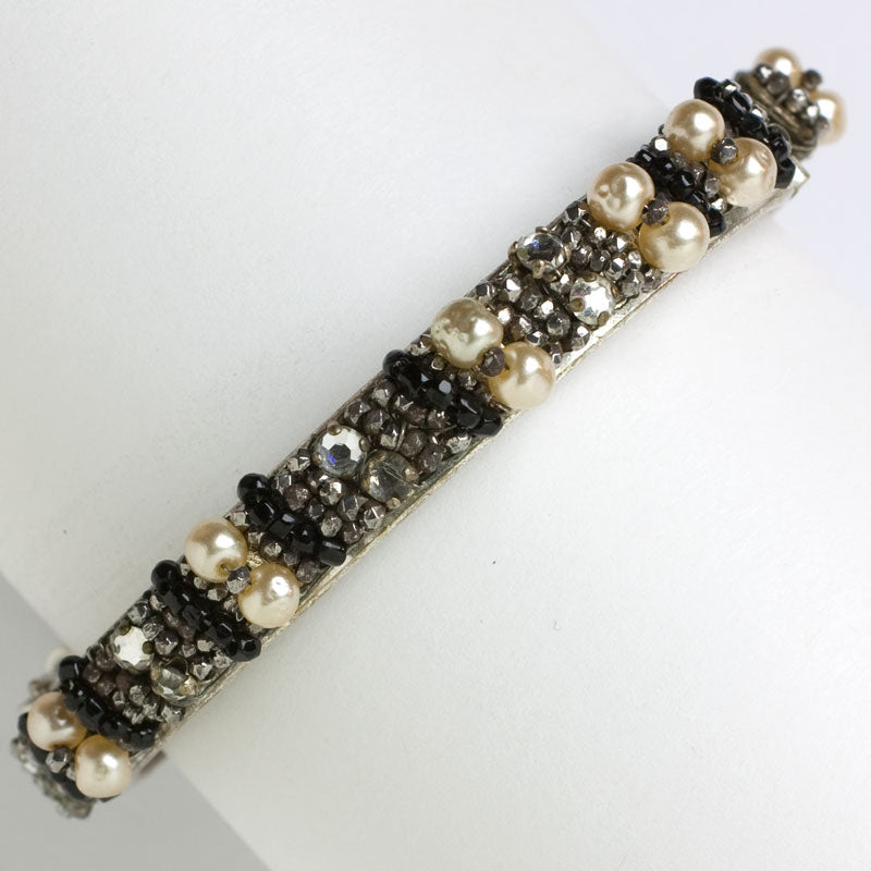Miriam Haskell bracelet w/diamantés, faux pearls, & hematite & onyx beads