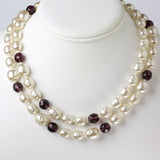 Miriam Haskell pearl necklace with amethysts, doubled