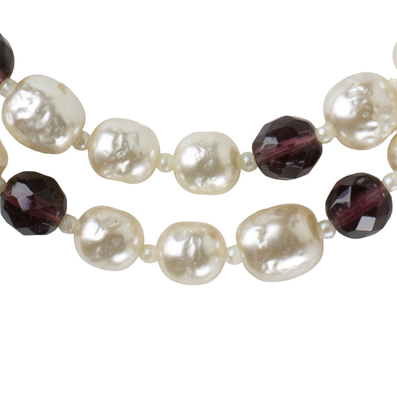 Close-up view of baroque pearls & amethyst beads