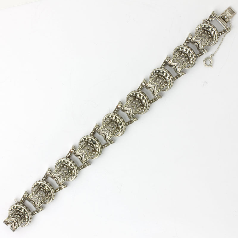 1930s German sterling silver & marcasite buckle bracelet