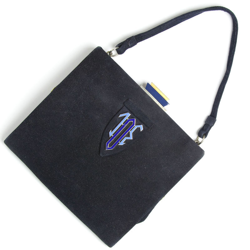 Art Deco handbag in navy suede with enamel