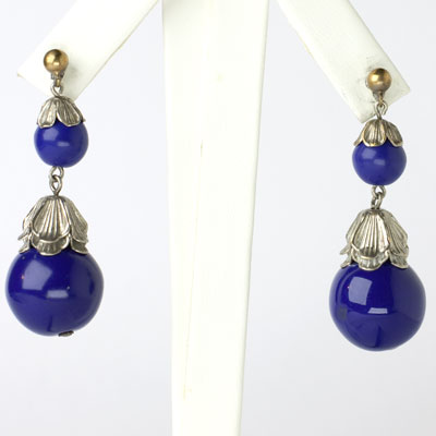 Lapis drop earrings from Czechoslovakia