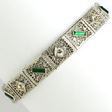 Vintage silver filigree bracelet with emerald & diamante