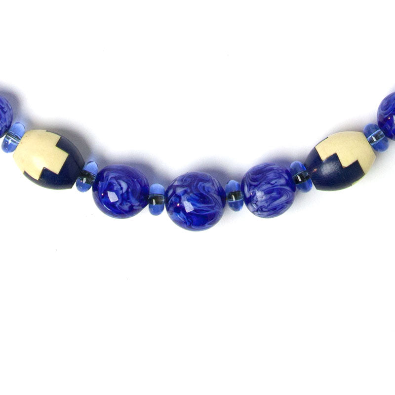 Close-up view of two-tone puzzle beads