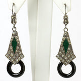 Diamante dangle earrings w/emerald enamel & onyx hoops