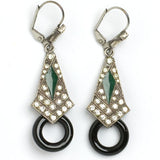 Emerald, onyx & diamante earrings