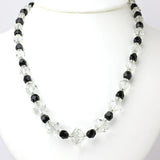 Crystal bead necklace with alternating onyx beads