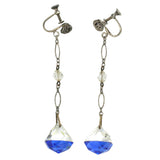 Sapphire & clear glass bead long dangling earrings