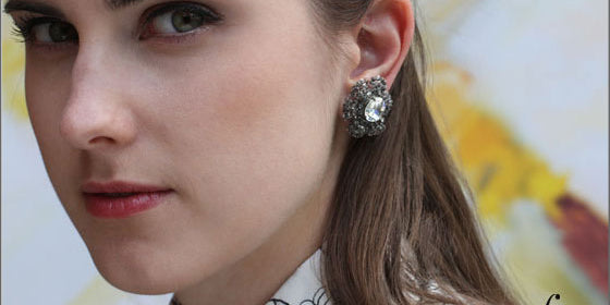 Office Jewelry - Diamanté & Bead Flower Earrings by Miriam Haskell