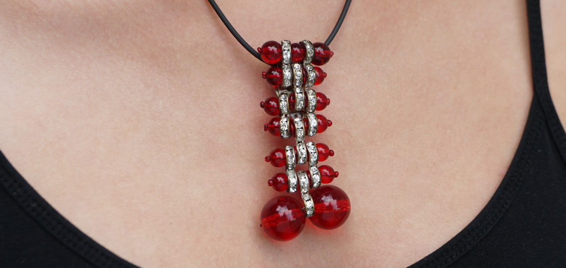 Miriam Haskell Red and Black Bead Necklace