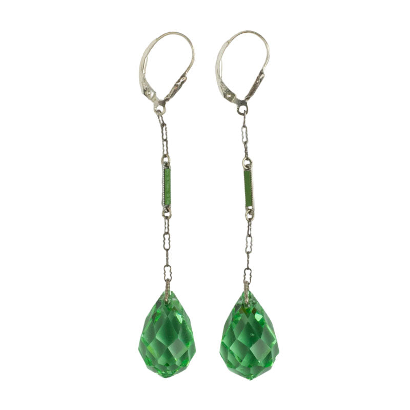 Emerald green crystal briolette pendant earrings