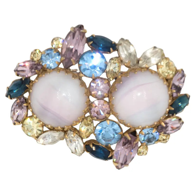 Alice Caviness brooch with art glass & faux gemstones
