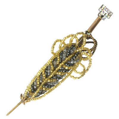 Umbrella brooch with seed beads by Ornella