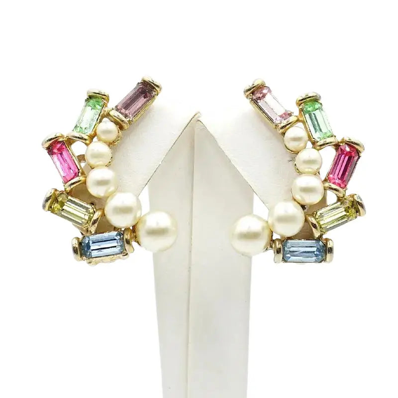 Bogoff earrings w/faux pearls & gemstones