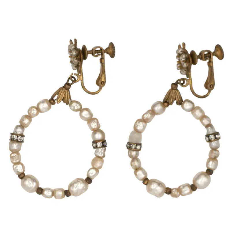 Pearl dangling hoop earrings