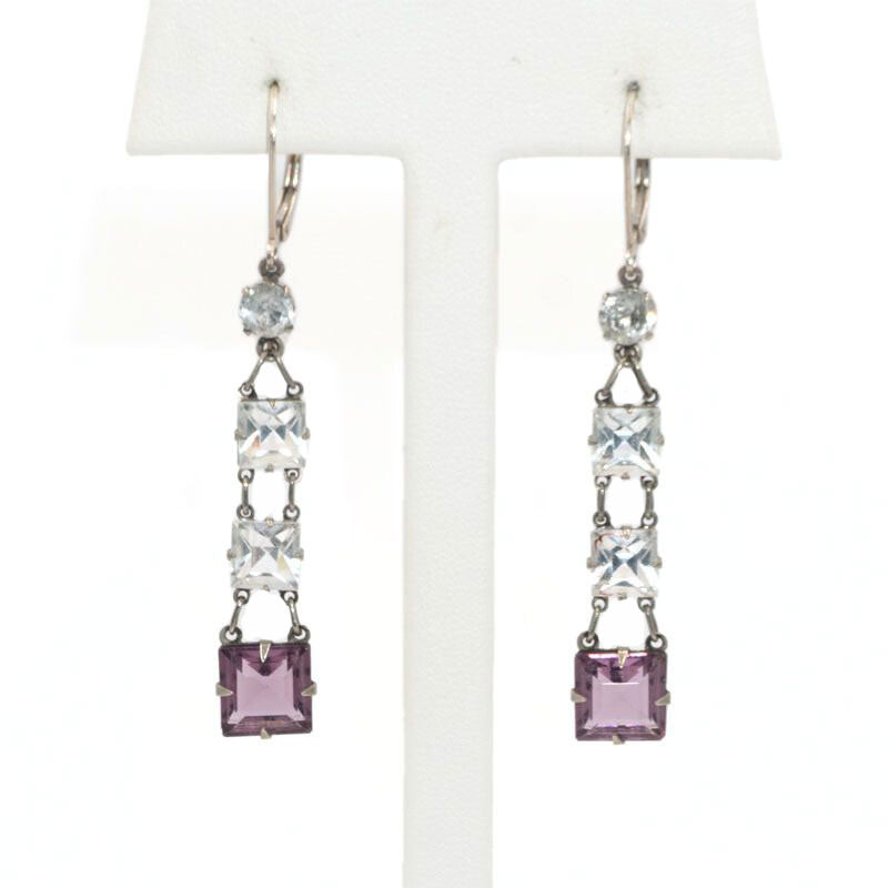 Amethyst dangling earrings in chicklet style