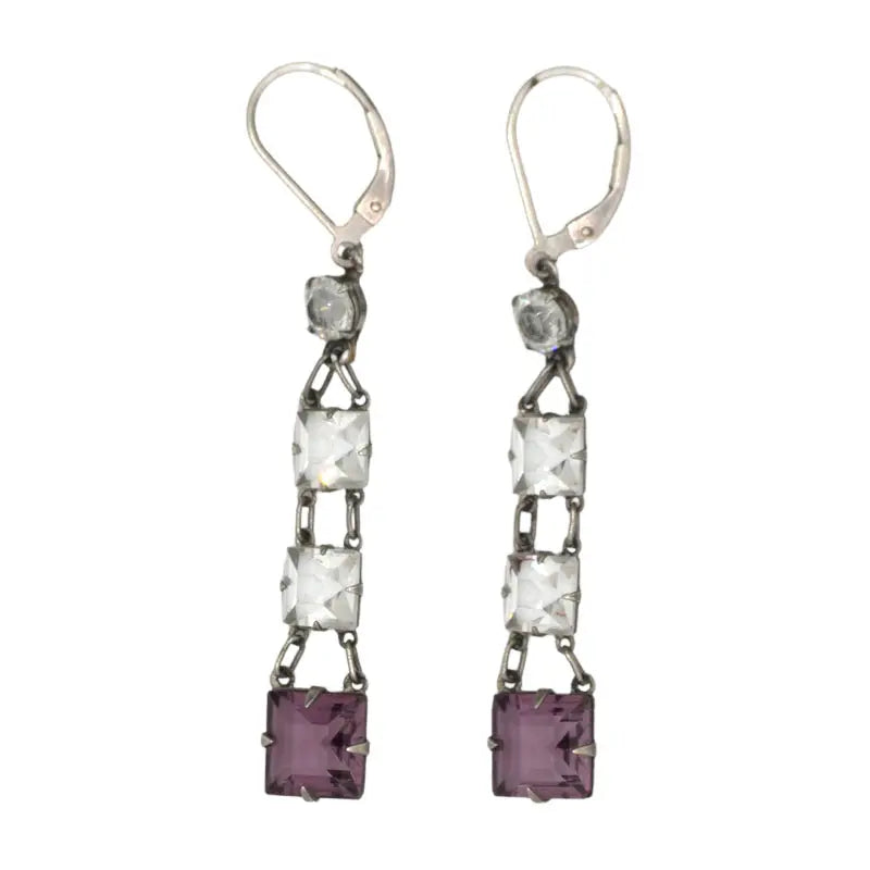 Purple & clear crystal chicklet earrings