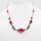 Red bead necklace with chrome