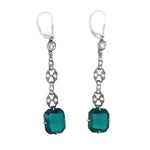 Art Deco faux emerald earrings w/diamantes