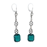 Art Deco faux emerald earrings w/diamantes