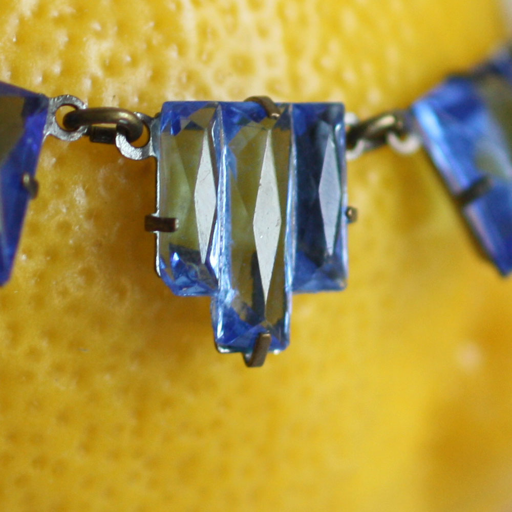 Sapphire blue art deco chicklet necklace