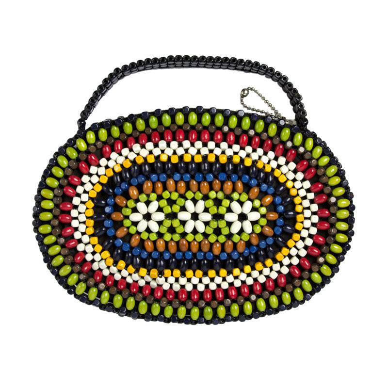 Colorful wood bead purse by Schonanek