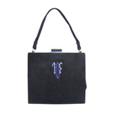 Art Deco handbag in navy suede with enamel