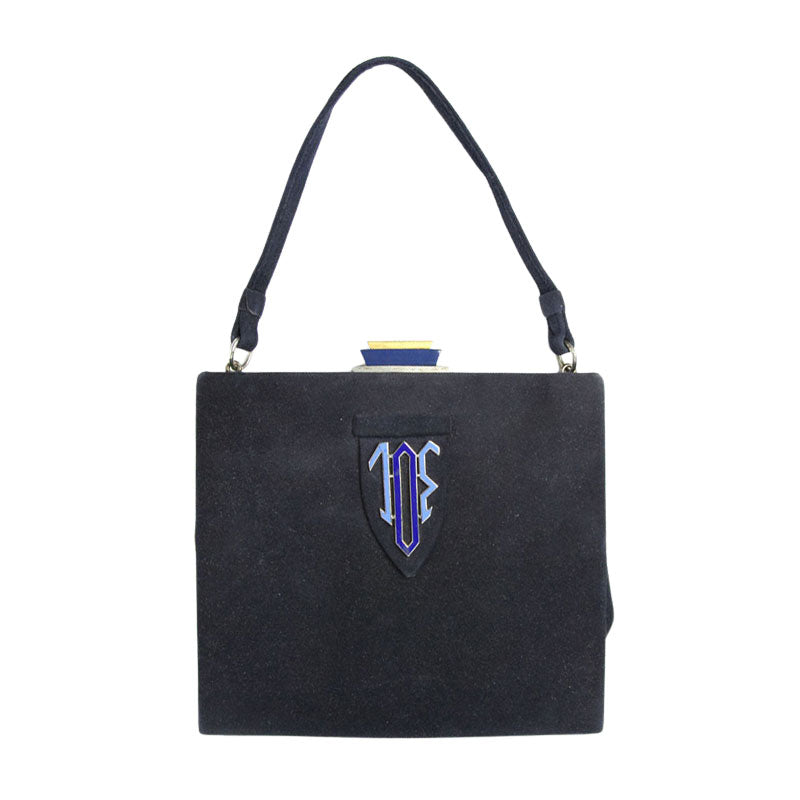 Art Deco handbag in navy suede with enamel