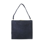 Back of navy suede handbag