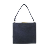 Back of navy suede handbag