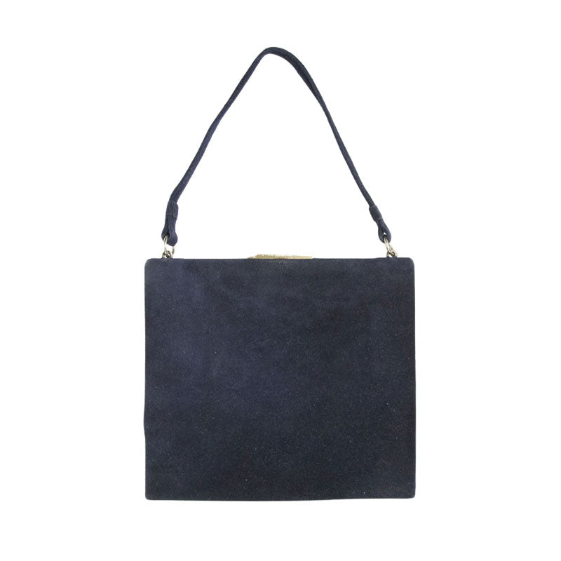Back of navy suede handbag