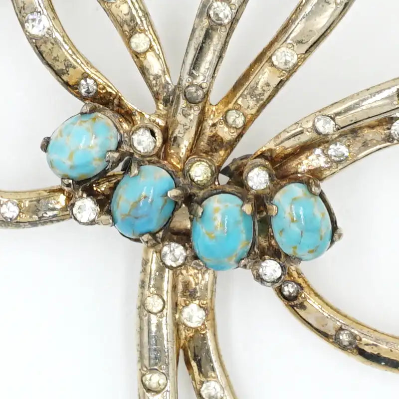 Close-up view of turquoise glass cabachons accents