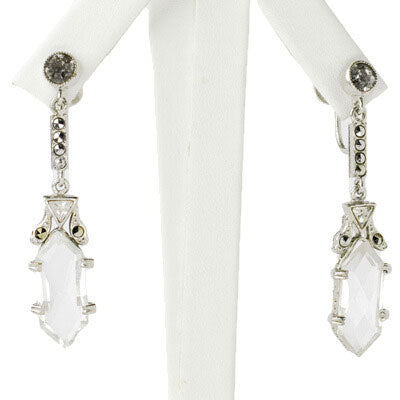 Dangling hexagon earrings with crystals & marcasites