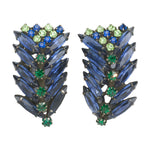 Dress clips with sapphire, emerald & aqua glass stones